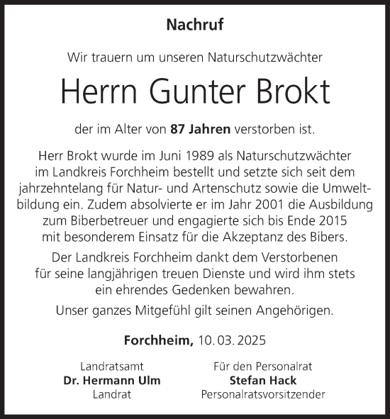 Anzeige von Gunter Brokt von MGO