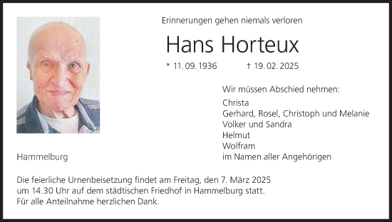 Anzeige von Hans Horteux von MGO