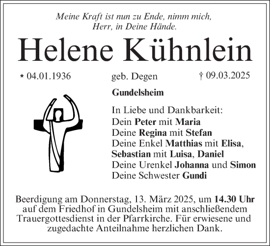 Anzeige von Helene Kühnlein von MGO