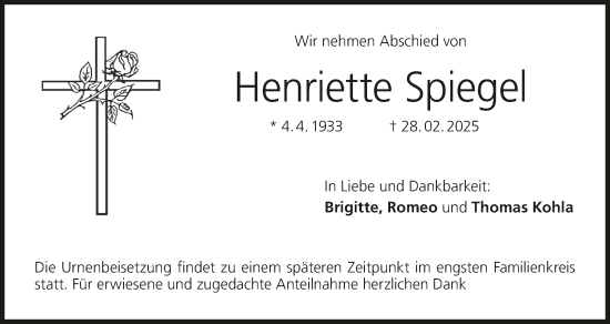 Anzeige von Henriette Spiegel von MGO