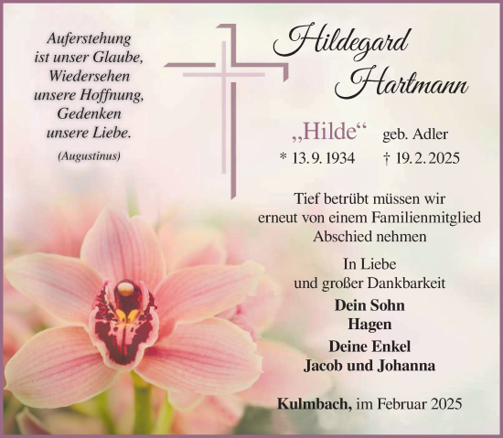 Anzeige von Hildegard Hartmann von MGO