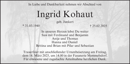 Anzeige von Ingrid Kohaut von MGO