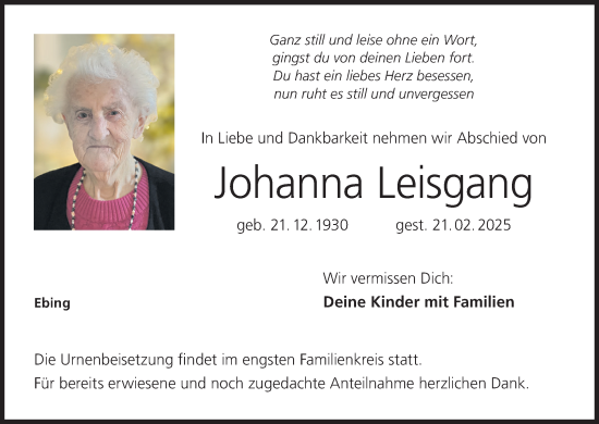 Anzeige von Johanna Leisgang von MGO