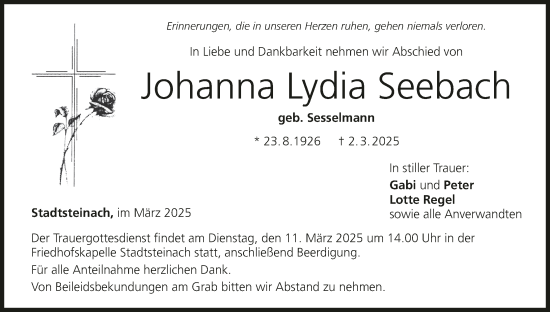 Anzeige von Johanna Lydia Seebach von MGO