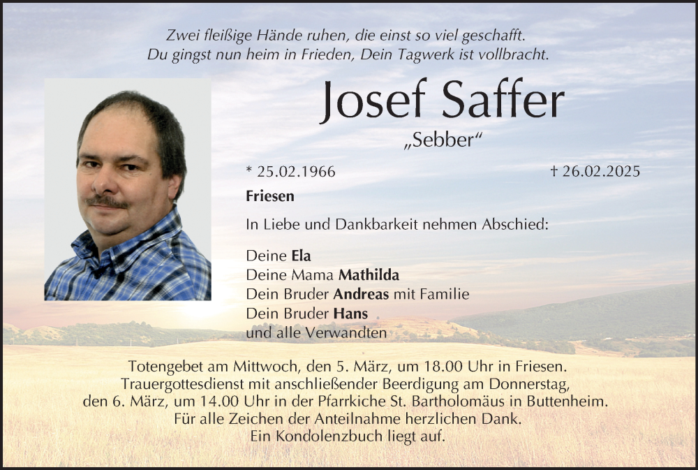  Traueranzeige für Josef Saffer vom 01.03.2025 aus MGO