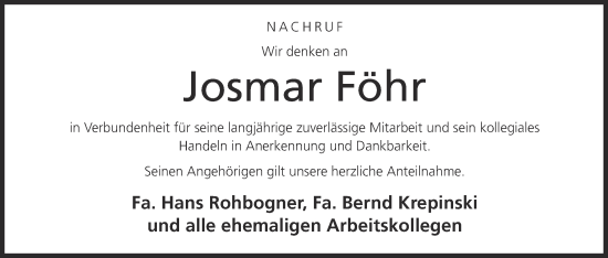 Anzeige von Josmar Föhr von MGO