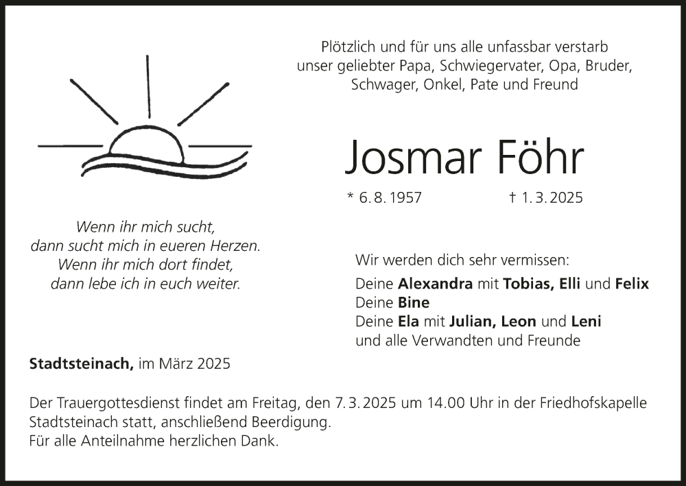  Traueranzeige für Josmar Föhr vom 05.03.2025 aus MGO