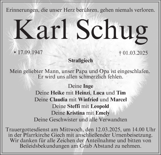 Anzeige von Karl Schug von MGO