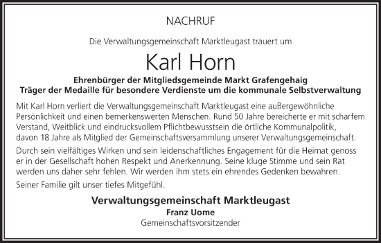 Anzeige von Karl Ernst Horn von MGO