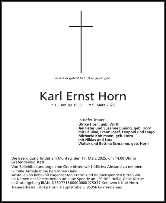 Anzeige von Karl Ernst Horn von MGO