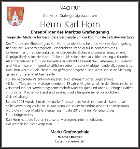 Anzeige von Karl Ernst Horn von MGO