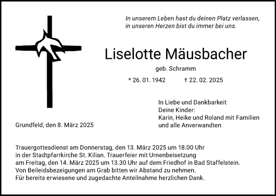 Anzeige von Liselotte Mäusbacher von MGO