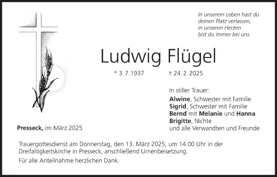 Anzeige von Ludwig Flügel von MGO