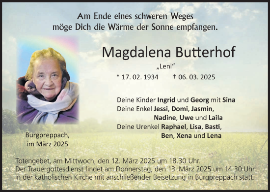 Anzeige von Magdalena Butterhof von MGO