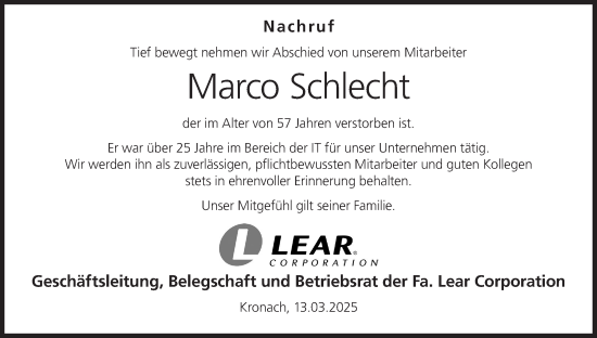 Anzeige von Marco Schlecht von MGO