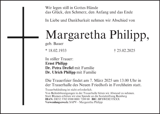 Anzeige von Margaretha Philipp von MGO