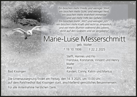 Anzeige von Marie-Luise Messerschmitt von MGO