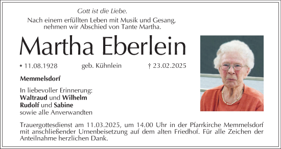 Anzeige von Martha Eberlein von MGO