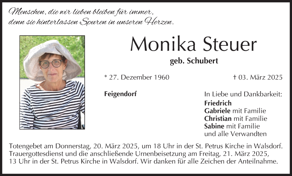  Traueranzeige für Monika Steuer vom 08.03.2025 aus MGO