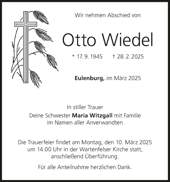 Anzeige von Otto Wiedel von MGO