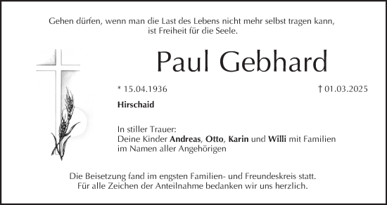 Anzeige von Paul Gebhard von MGO