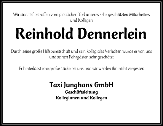 Anzeige von Reinhold Dennerlein von MGO