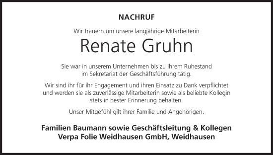 Anzeige von Renate Gruhn von MGO