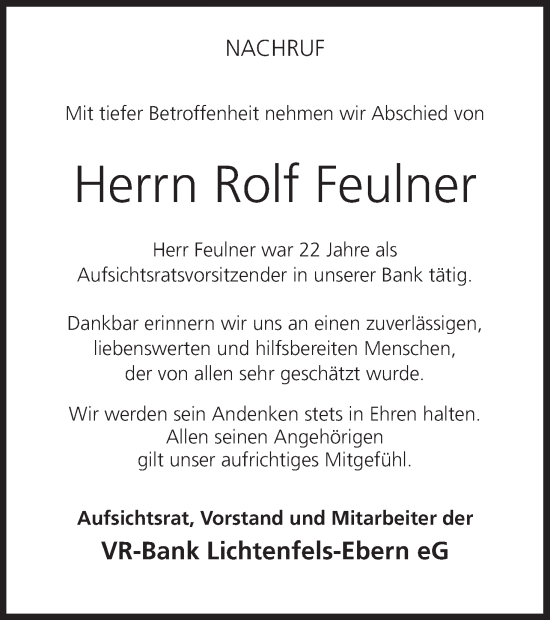 Anzeige von Rolf Feulner von MGO