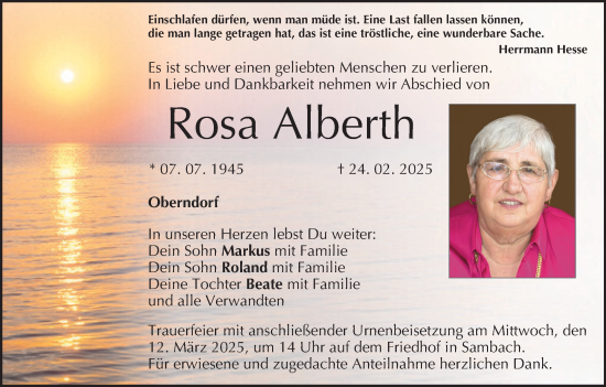 Anzeige von Rosa Alberth von MGO