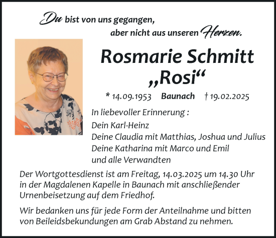 Anzeige von Rosmarie Schmitt von MGO