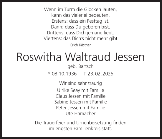 Anzeige von Roswitha Waltraud Jessen von MGO