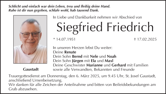 Anzeige von Siegfried Friedrich von MGO