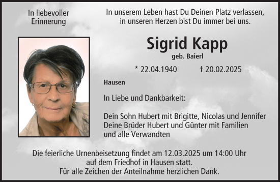 Anzeige von Sigrid Kapp von MGO