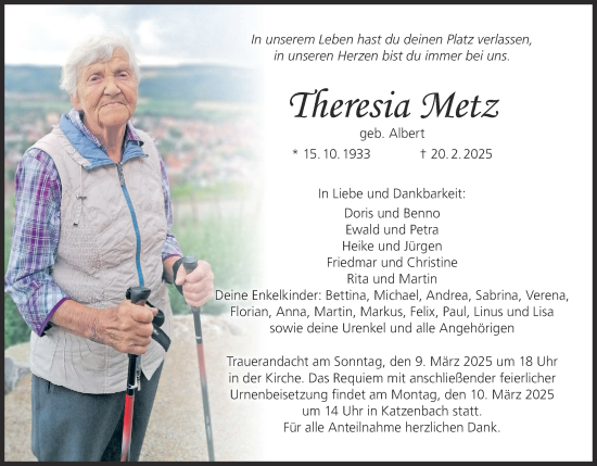 Anzeige von Theresia Metz von MGO