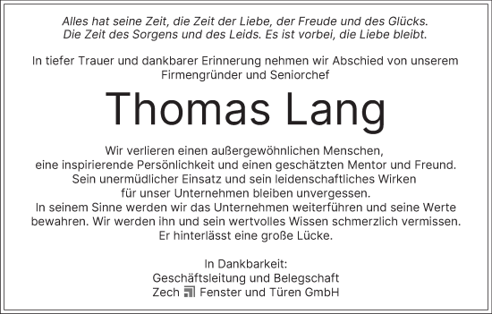 Anzeige von Thomas Lang von MGO