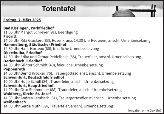 Anzeige von Totentafel vom 07.03.2025 von MGO