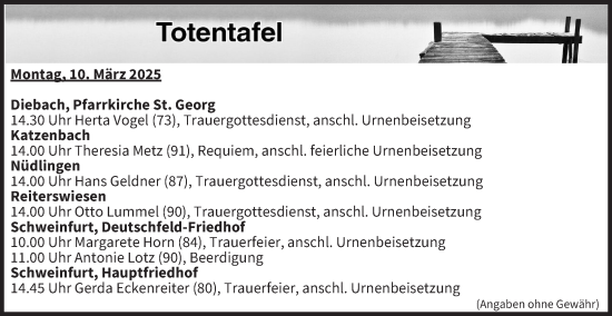 Anzeige von Totentafel vom 10.03.2025 von MGO