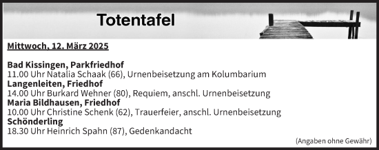 Anzeige von Totentafel vom 12.03.2025 von MGO