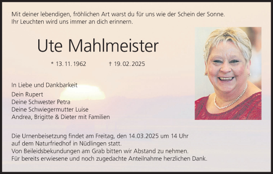 Anzeige von Ute Mahlmeister von MGO