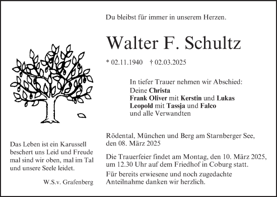 Anzeige von Walter F. Schultz von MGO