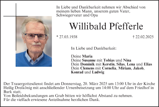 Anzeige von Willibald Pfefferle von MGO