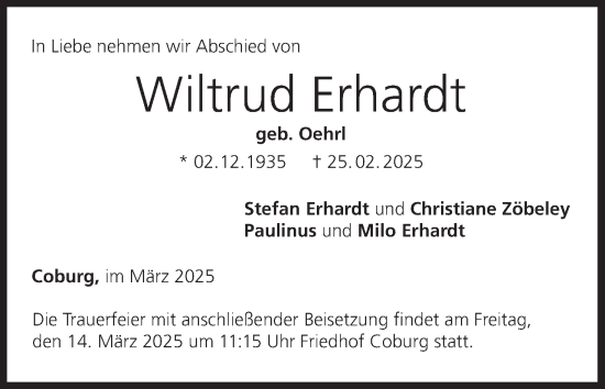 Anzeige von Wiltrud Erhardt von MGO