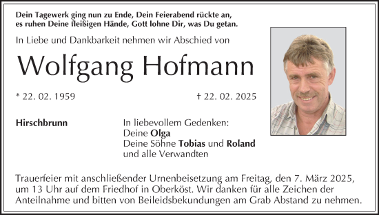 Anzeige von Wolfgang Hofmann von MGO