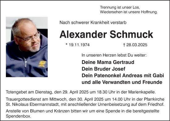 Anzeige von Alexander Schmuck von MGO