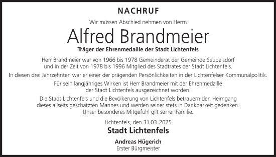 Anzeige von Alfred Brandmeier von MGO