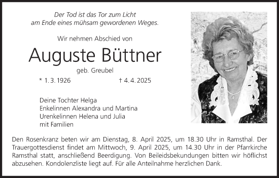Anzeige von Auguste Büttner von MGO