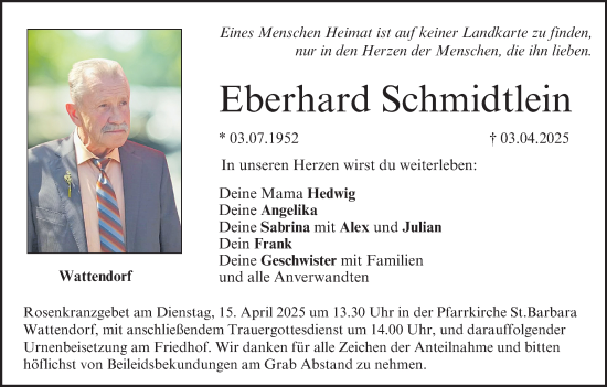 Anzeige von Eberhard Schmidtlein von MGO