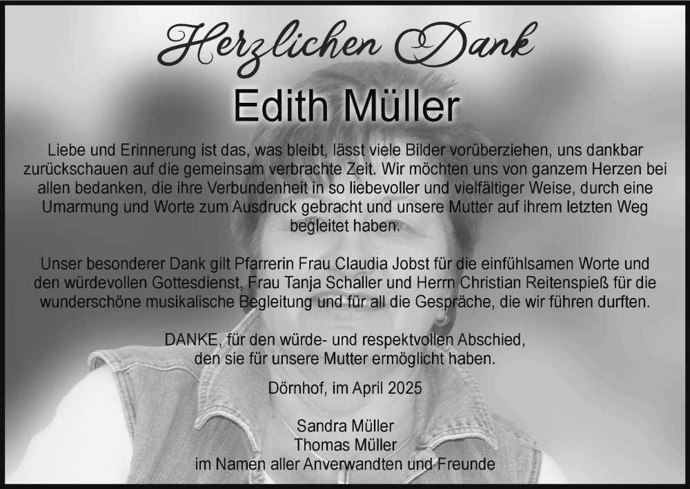  Traueranzeige für Edith Müller vom 05.04.2025 aus MGO