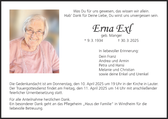 Anzeige von Erna Exl von MGO