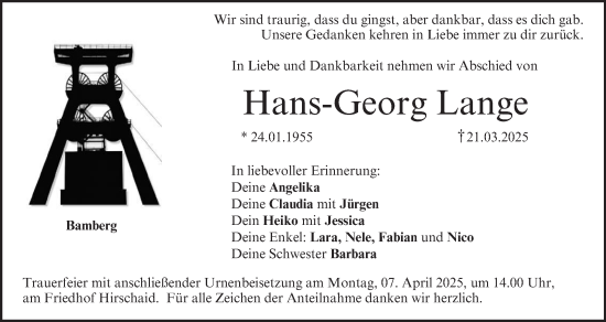 Anzeige von Hans-Georg Lange von MGO